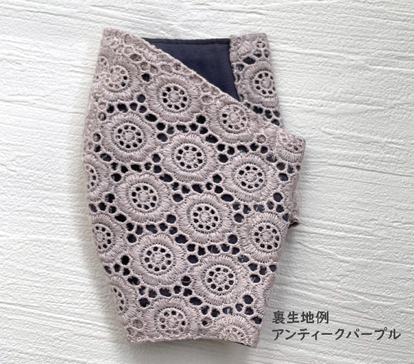 大人可愛いフラワーサークル♪綺麗な刺繍が素敵なくすみピンク エンブロイダリーカットワークレース  立体マスク 4枚目の画像