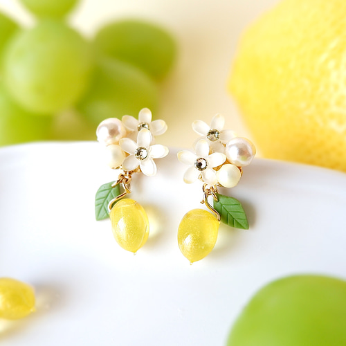 本翡翠レモンイェローみかんパーツ