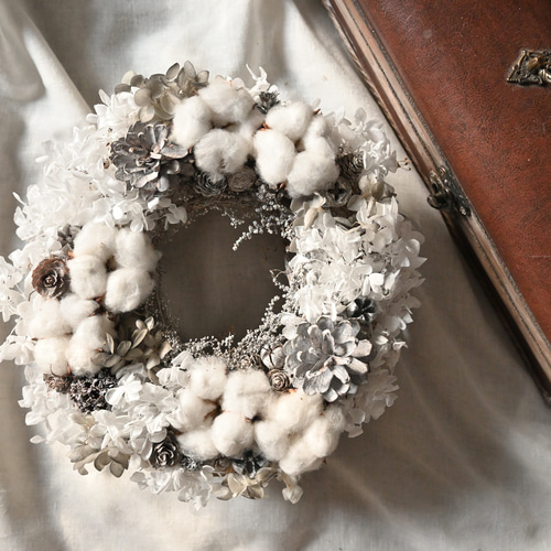 クリスマスフラワーリース♡白銀のクリスマスリース Craama限定】White Christmas wreath ホワイトクリスマスリース