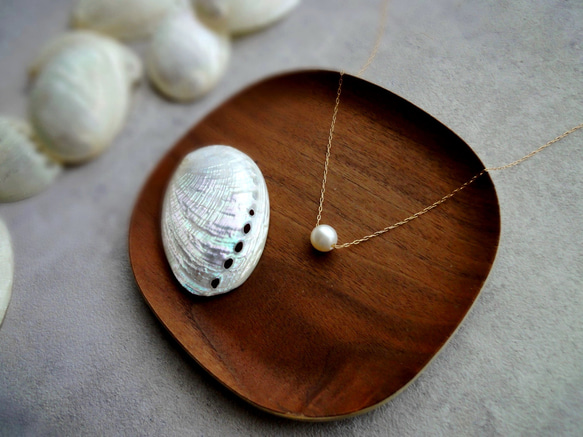 【海のコフレセットE】淡水パールのスライドネックレス ■長小豆チェーン 小さな貝殻 5枚目の画像