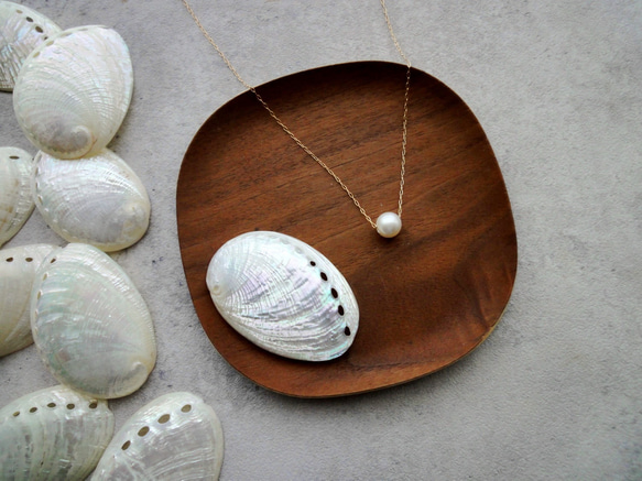 【海のコフレセットE】淡水パールのスライドネックレス ■長小豆チェーン 小さな貝殻 3枚目の画像