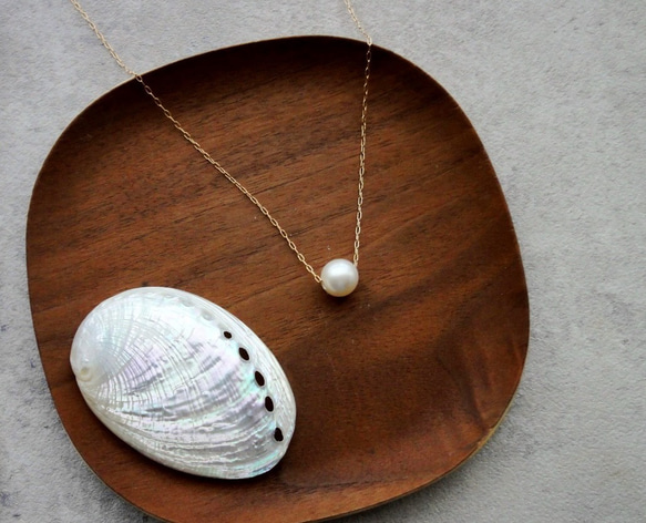 【海のコフレセットE】淡水パールのスライドネックレス ■長小豆チェーン 小さな貝殻 2枚目の画像
