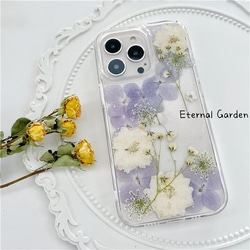 紫陽花、押し花スマホケース、全機種対応、iFace風、手帳型、iPhone15、iPhone15Pro、iPhone14 3枚目の画像