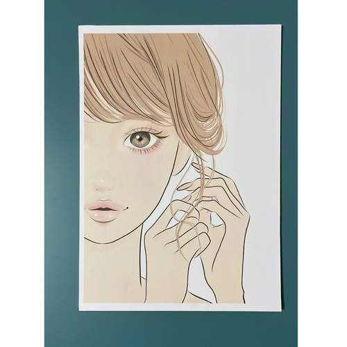 着画イラスト ハンドメイド作家さま 女性正面顔 SNS映え ピアス ヘア