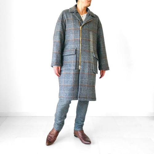 メンズ【men's】 イタリアPRATO産ウール素材 グレンチェック二重織