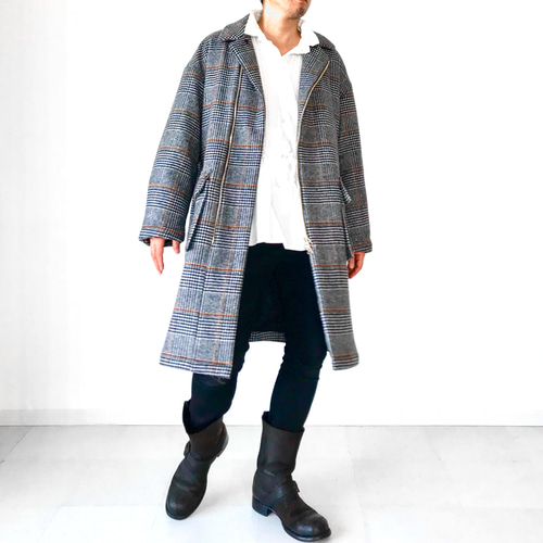 メンズ【men's】 イタリアPRATO産ウール素材 グレンチェック二重織