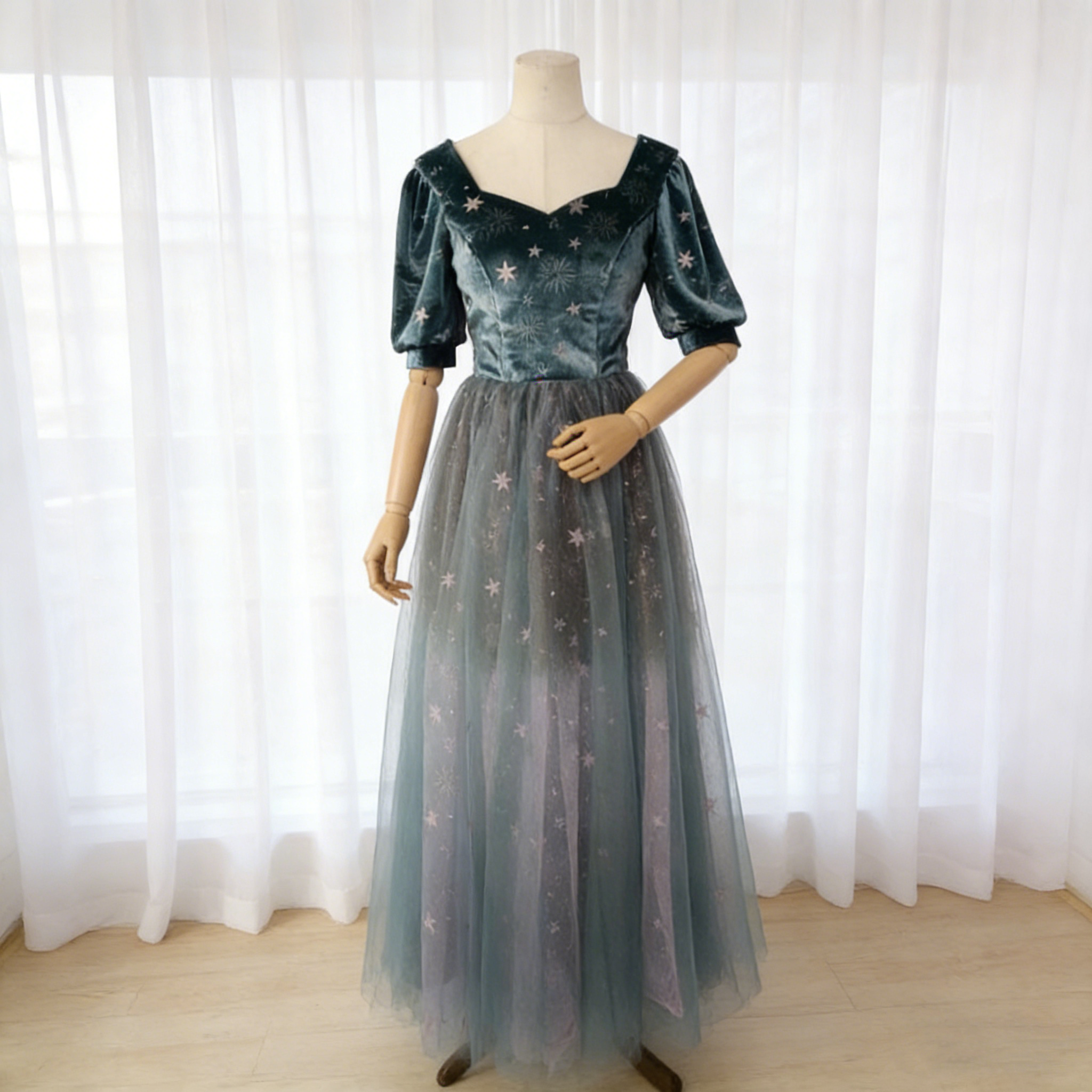 美品！ イブニングドレス ロング 高級ベロア エレガント 編み上げ式 ブライズメイド