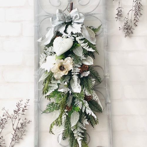 クリスマス、スワッグ、リース、壁飾り、シルバー、シック 造花