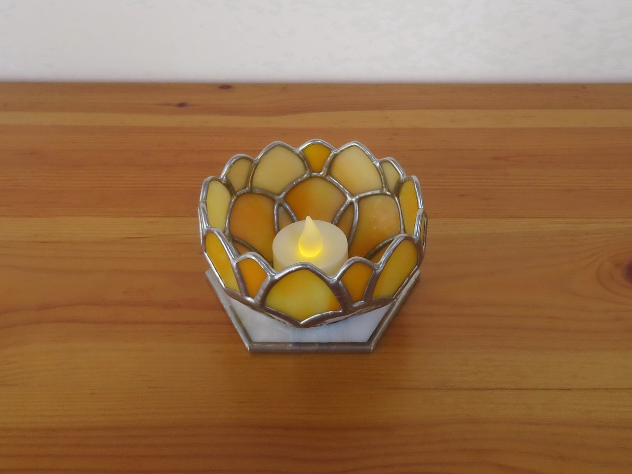 オレンジローズ・バラのミニランプ（ステンドグラスランプ）ガラス照明 9,800円