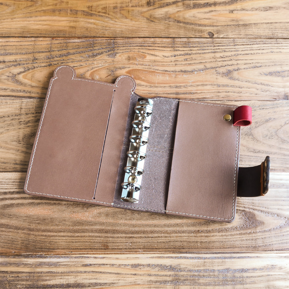 熊さんのシステム手帳＊ダイアリー＊６穴 バインダー (ミニ or バイブル or Ａ５) or ＜制作 5cm 耳を含む長さ ミニ バイブル 向かって右 向かって左