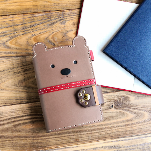 熊さんのシステム手帳＊ダイアリー＊６穴 バインダー (ミニ or バイブル or Ａ５) or ＜制作 5cm 耳を含む長さ ミニ バイブル 向かって右 向かって左