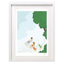 オータムヴィレッジ02」透明水彩画 原画 風景画 額縁付 F4サイズ 絵画