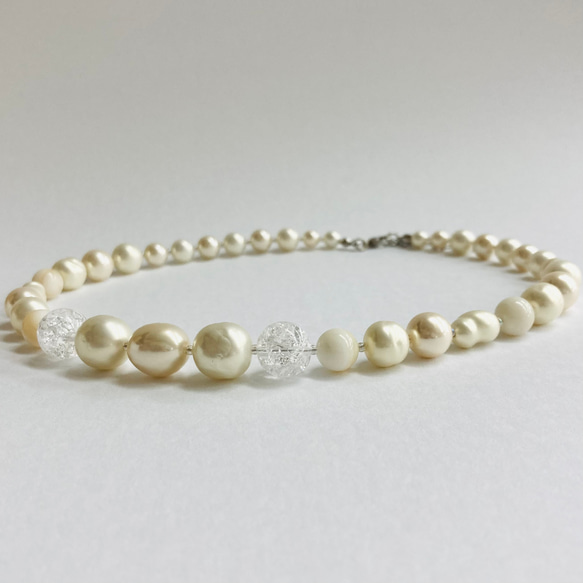 60cm 淡水パール × マザーオブパール アシンメトリー ネックレス