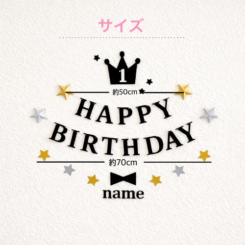 1【名前&年齢入り】ネイビー×シルバー 誕生日 飾り ガーランド