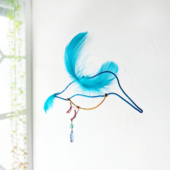 カワセミ サンキャッチャー 青い鳥 翡翠 ワイヤー 鳥モビール
