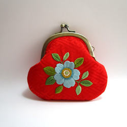 日本刺繍 』＊薔薇＊がま口小銭入れ・キーケース◇レッド