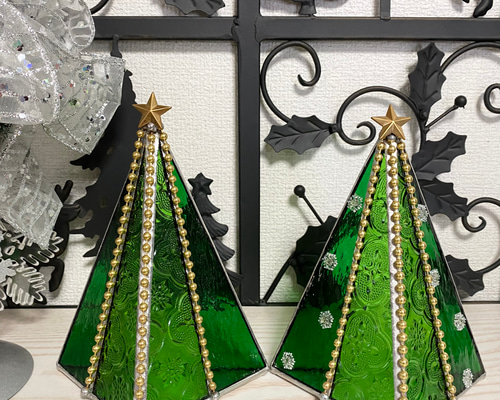 ♢ガラスのクリスマスツリー♢グリーンS♢ステンドグラス スタンド