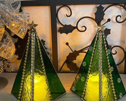 ♢ガラスのクリスマスツリー♢グリーンS♢ステンドグラス クリスマス