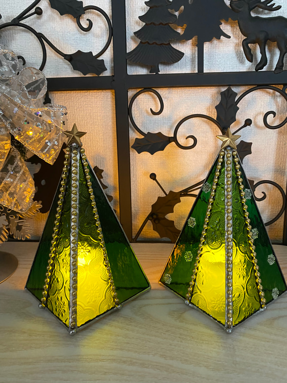 ♢ガラスのクリスマスツリー♢グリーンS♢ステンドグラス クリスマス