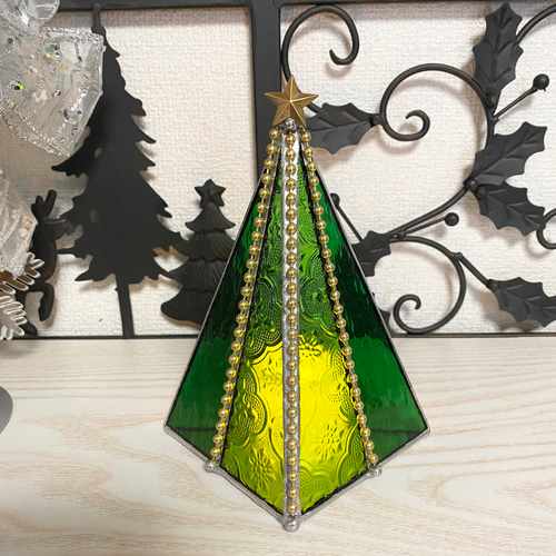♢ガラスのクリスマスツリー♢グリーンS♢ステンドグラス クリスマス
