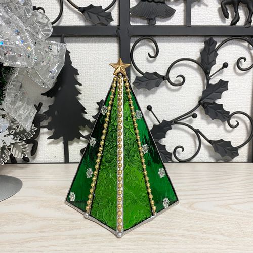 ♢ガラスのクリスマスツリー♢グリーンS♢ステンドグラス クリスマス