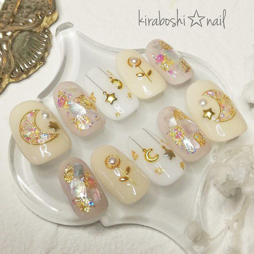 ③イエローベージュ系♡月ネイル【注文時サイズ必須です
