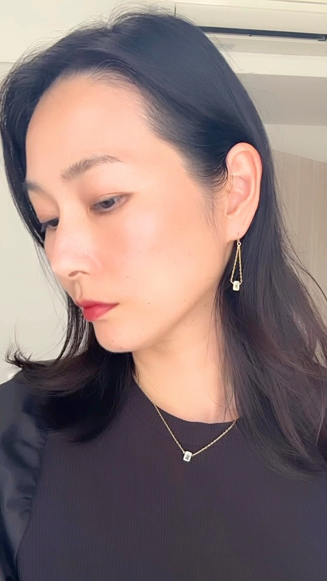 ピアス イヤリング 天然石 14kgf レクタングル ロング レモンクオーツ アイオライト おしゃれ