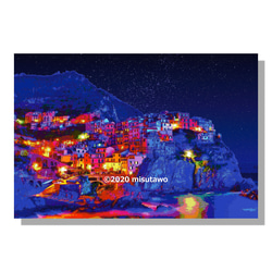 【選べる3枚組ポストカード】イタリア チンクエ・テッレの夜景【作品No.070】 1枚目の画像