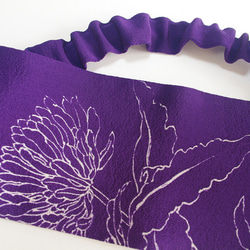 着物リメイク　ヘアバンド　青紫　菊の花 3枚目の画像