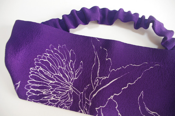 着物リメイク　ヘアバンド　青紫　菊の花 3枚目の画像