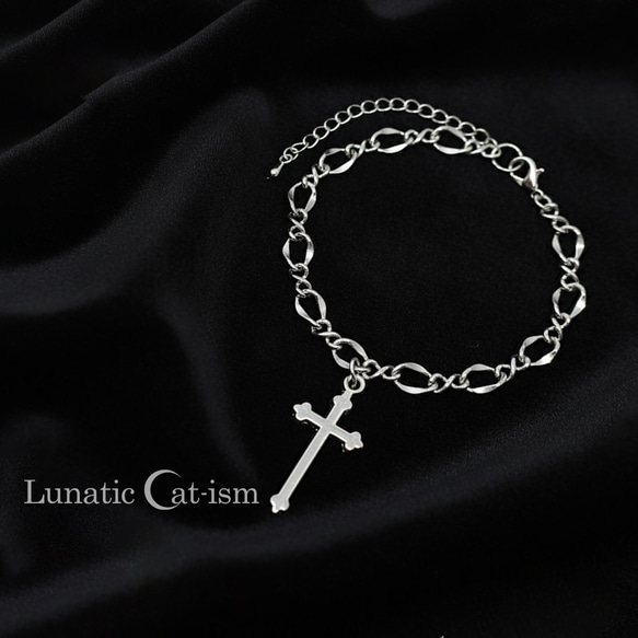 シルバー925 フィガロチェーン クロス十字架 アンティークネックレス