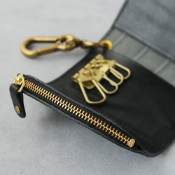 送料無料 栃木レザー クロコ 型押し 日本製 カラビナ 付き キーケース コインケース PAOLO ブラック 黒 本革 7枚目の画像