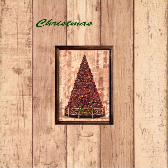 【送料無料】Christmas tree☆No.358 フレーム付  A4サイズ 3枚目の画像