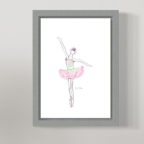 絵画 。壁掛け絵原画手描き【部屋の中で花瓶を片付ける少女とバレエを踊る黒猫】 絵画 。壁掛け絵原画【部屋の中で花瓶を片付ける少女と楽しく