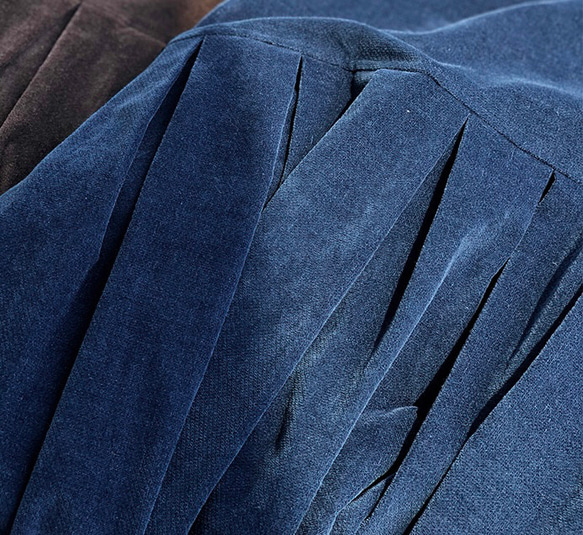 起毛コットン ゆったりシルエットの長袖ロングワンピース　ポケット付き【秋冬春】ブルー 11枚目の画像