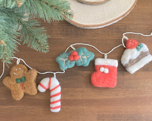 クリスマスガーランド　50㎝ 送料無料】ちいさなクリスマスガーランド✿red ガーランド hanaito