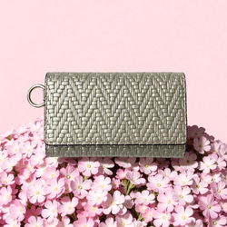 Pearl Glitter カードも入るキーケース 牛革 ゴールド シルバー