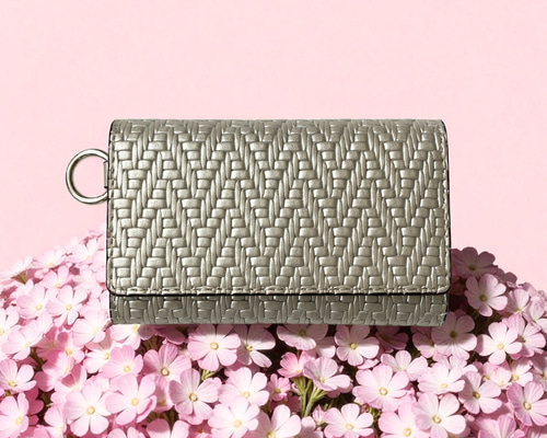 Pearl Glitter カードも入るキーケース 牛革 ゴールド シルバー