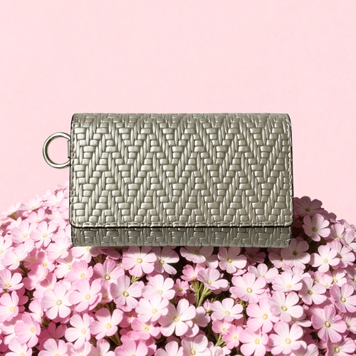 Pearl Glitter カードも入るキーケース 牛革 ゴールド シルバー