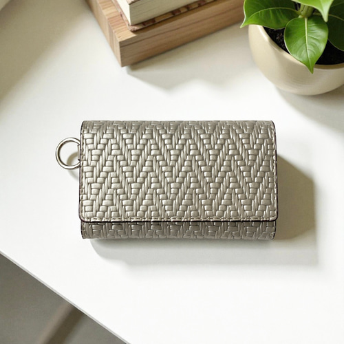 Pearl Glitter カードも入るキーケース 牛革 ゴールド シルバー