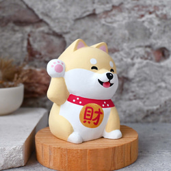 Gou Laifu ラッキー柴犬名刺ホルダーライトカラー手作り木製柴犬装飾癒しの小さな木彫り人形 6枚目の画像