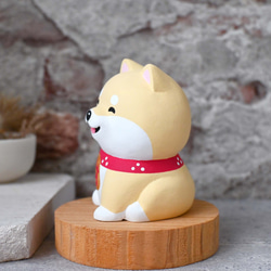 Gou Laifu ラッキー柴犬名刺ホルダーライトカラー手作り木製柴犬装飾癒しの小さな木彫り人形 7枚目の画像