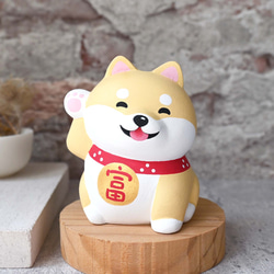 Gou Laifu ラッキー柴犬名刺ホルダーライトカラー手作り木製柴犬装飾癒しの小さな木彫り人形 3枚目の画像