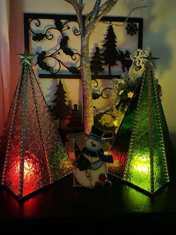 ♢ガラスのクリスマス♢グリーンM♢ステンドグラス スタンドライト