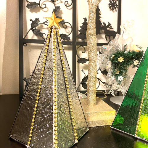 ♢ガラスのクリスマスツリー♢クリアM♢ステンドグラス スタンド