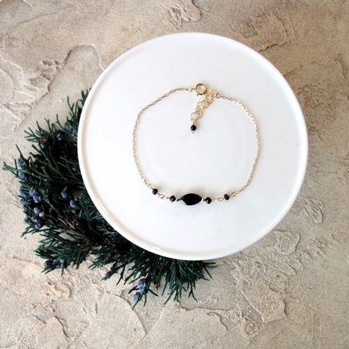 天然石のチェーンブレスレット □ God's Rice □ 14KGF ブラック