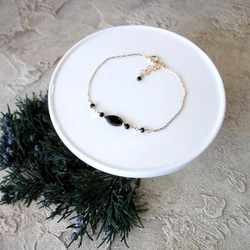 天然石のチェーンブレスレット □ God's Rice □ 14KGF ブラック