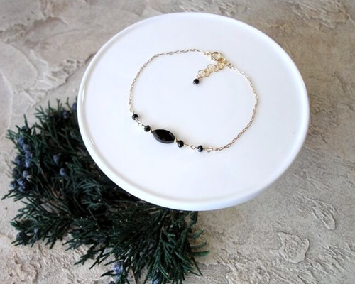 天然石のチェーンブレスレット □ God's Rice □ 14KGF ブラック