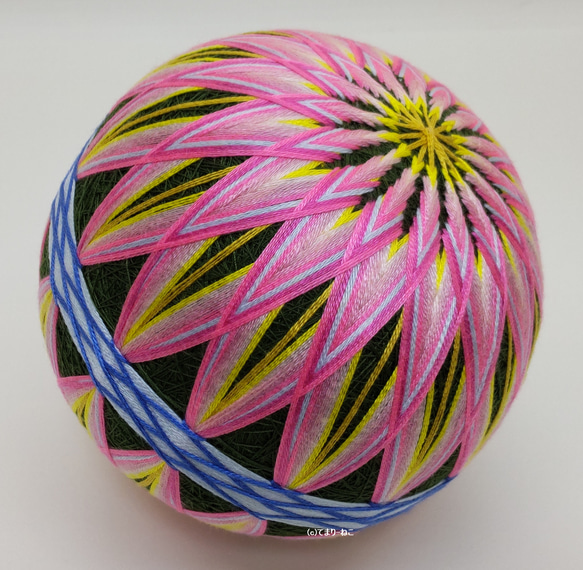 手鞠“菊花”綠桃花淡藍色腰帶 10cm Temari Temari Temari 第1張的照片