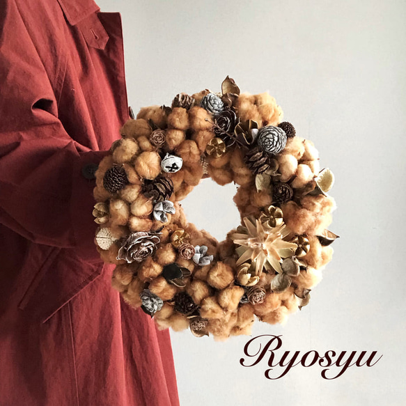 送料無料【クリスマス2025】ブラウン コットンフラワーの